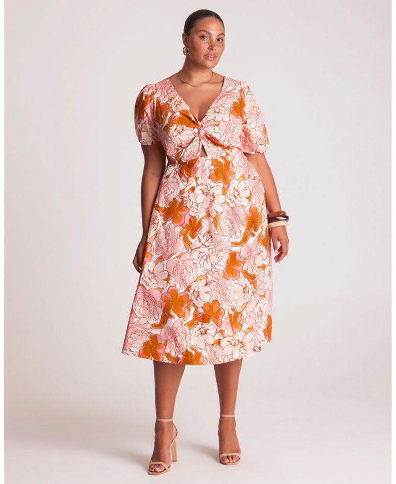Women's Amira Cotton Twist-Front Fit Flare Midi Dress