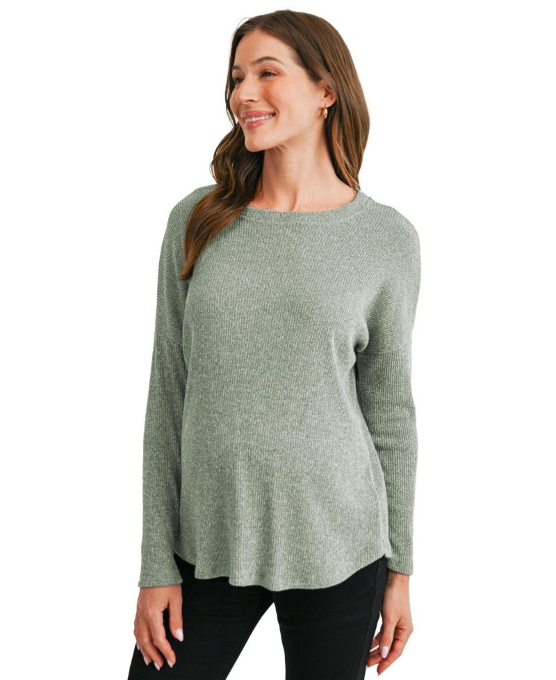 Maternity Crewneck Long-Sleeve Relaxed-Fit Sweater
