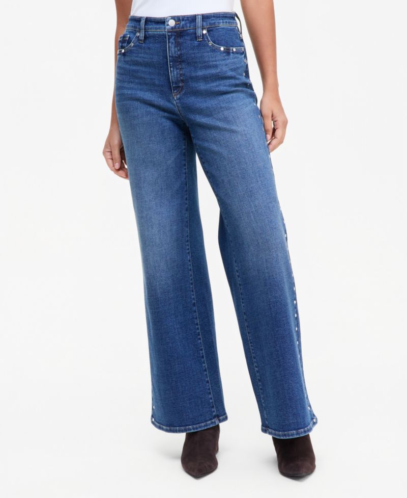 Women's High-Rise Wide-Leg Studded Jeans