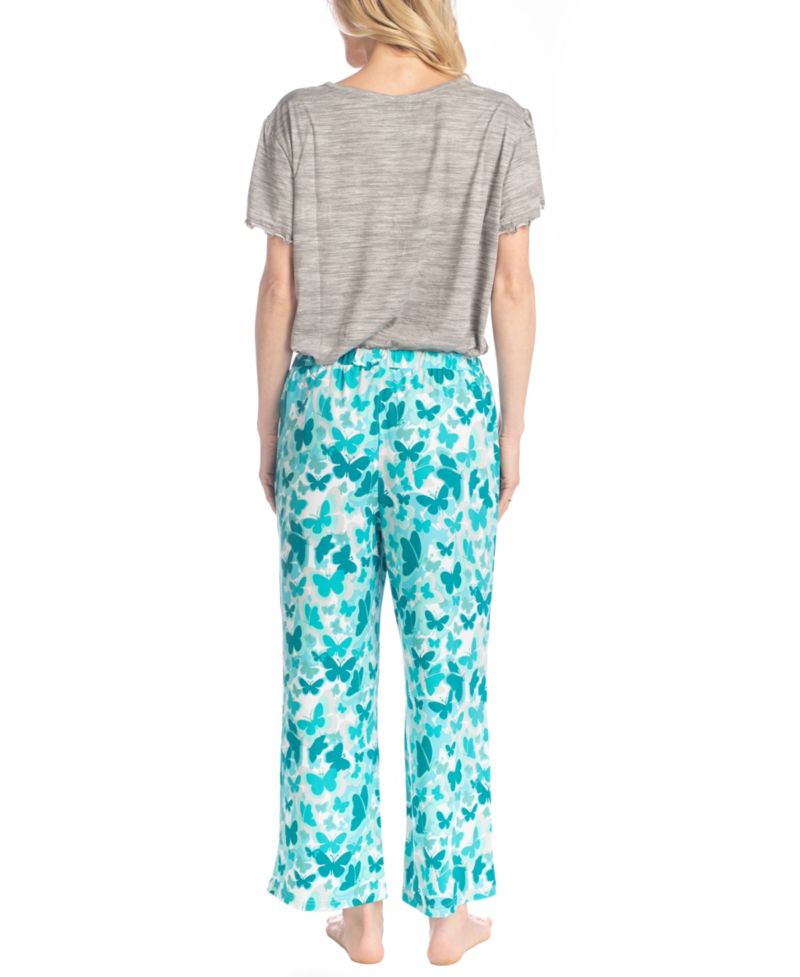 Women's Artistic Garden Round Neck Top and Ankle Pants