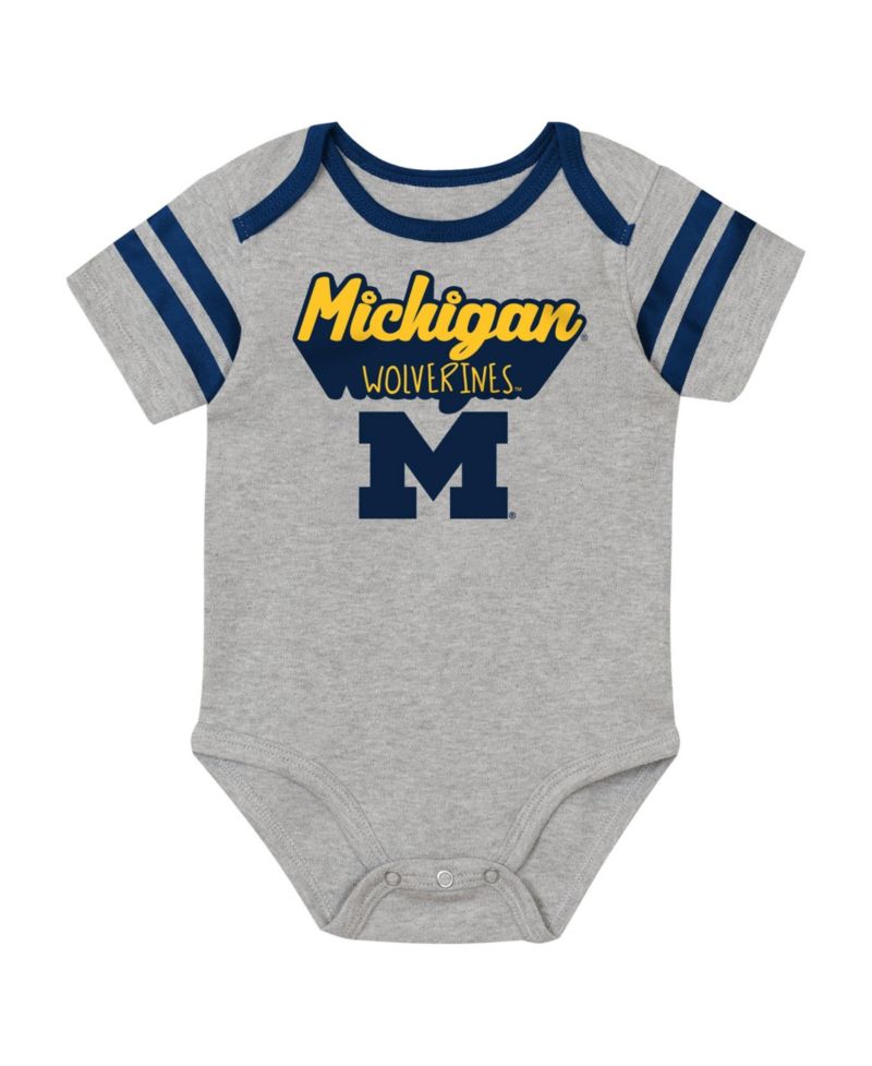 Baby Boys and Girls Navy Michigan Wolverines Star Player Three-Piece Bodysuit Set