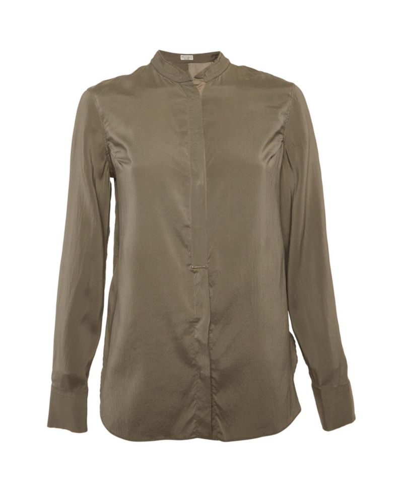 Women's Silk Monili-Detail Band Collar Blouse