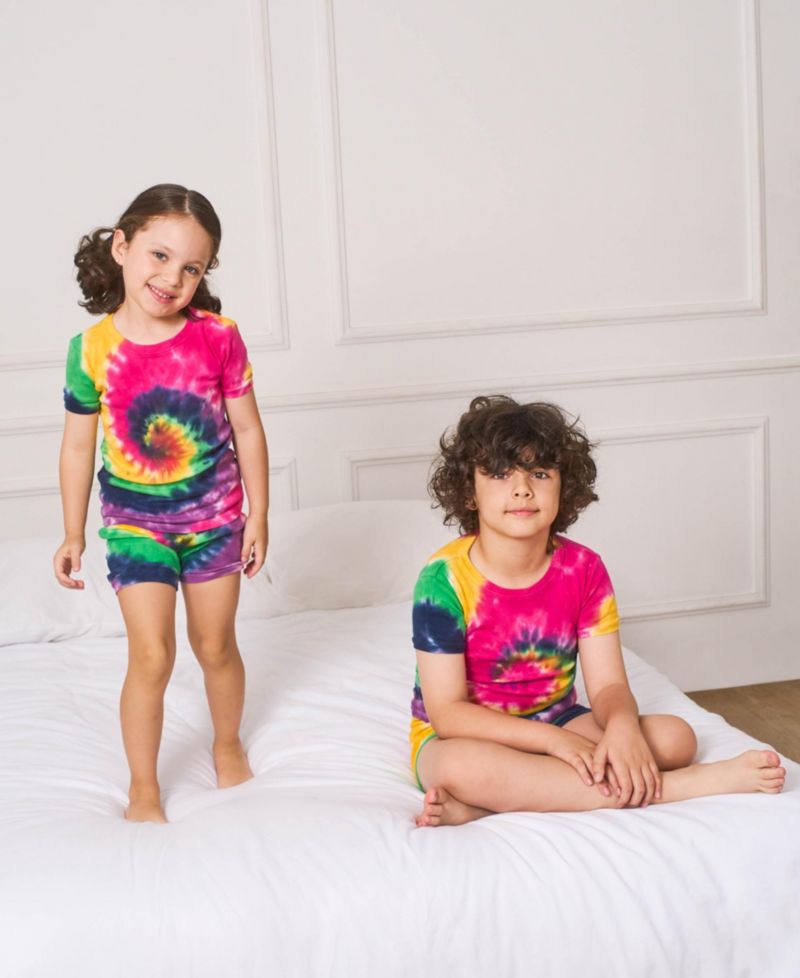 Kids Matching Family Two Piece Cotton Short Sleeve Shirt and Shorts Tie Dye Pajamas