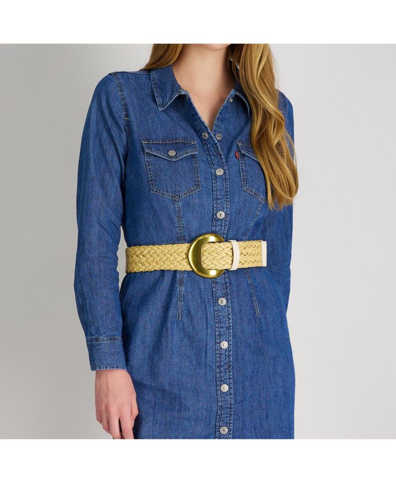 Women's Fully Adjustable Raffia Belt with Statement Buckle
