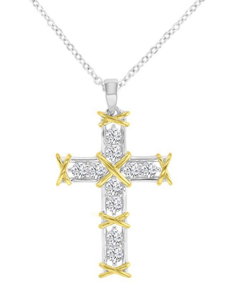 Textured Two-Tone Cross Necklace
