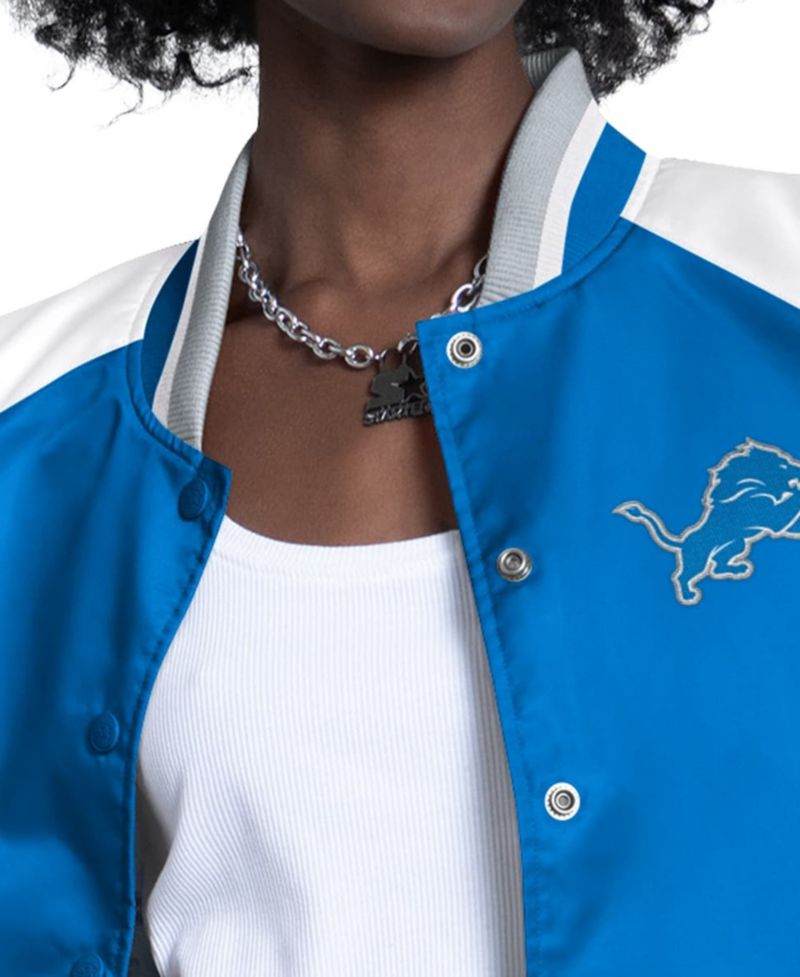 Women's Blue/White Detroit Lions Raglan Blitz Full-Snap Varsity Jacket
