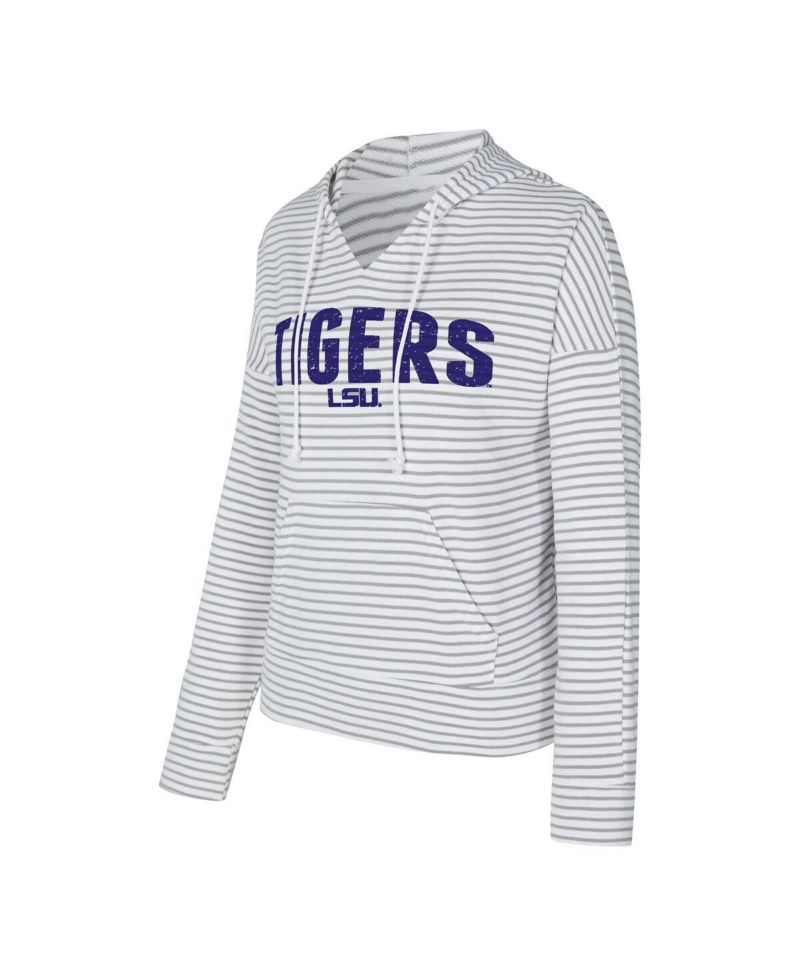 Men's White/Gray LSU Tigers French Terry Striped V-Neck Pullover Hoodie