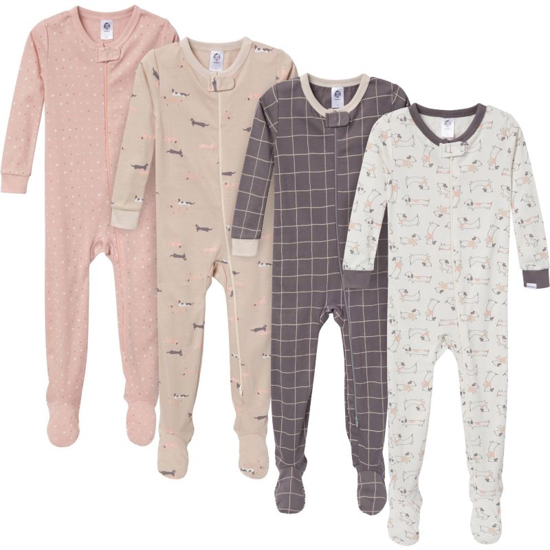 Toddler Girls' Snug Fit Footed Pajamas, 4-Pack, Dogs