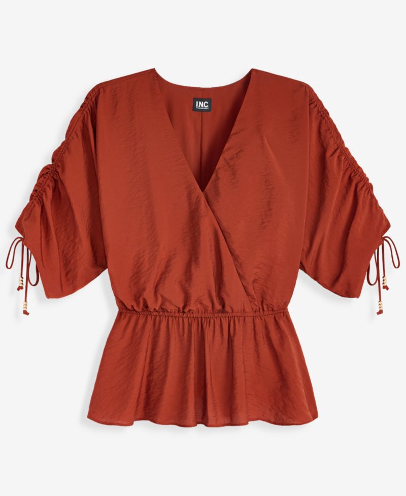 Women's Short-Sleeve Faux Wrap Peplum Top