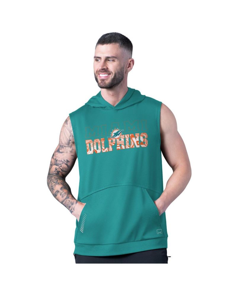 Men's Aqua Miami Dolphins Tri-Blend Rebound Sleeveless Hoodie