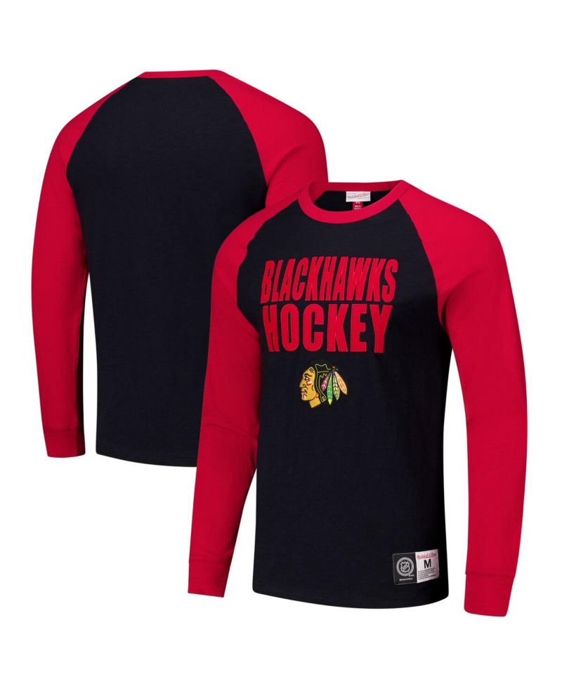 Mitchell Ness Men's Black, Red Chicago Blackhawks Legendary Slub Raglan Long Sleeve T-Shirt