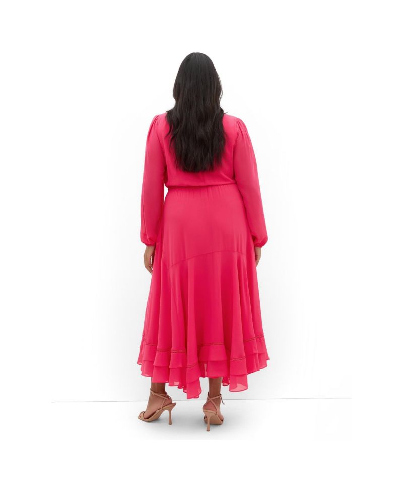 Plus Size Yasmin Long-Sleeve Chiffon Ruffle Maxi Dress