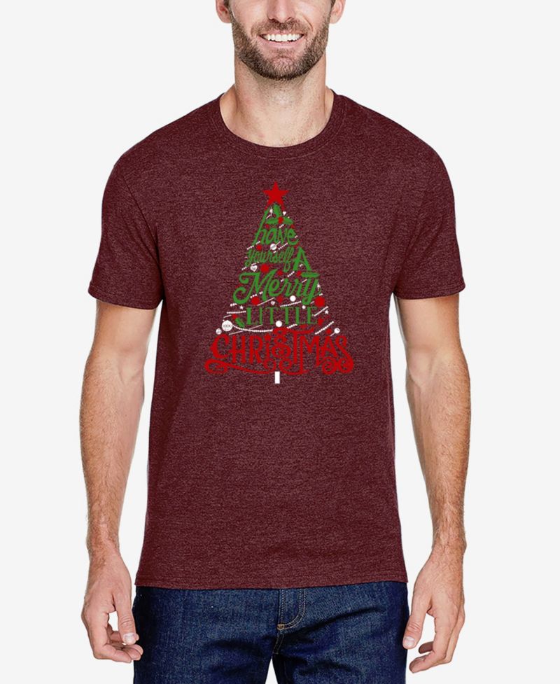 Men's Cotton/Poly Blend Word Art T-Shirt - Merry Little Christmas Tree