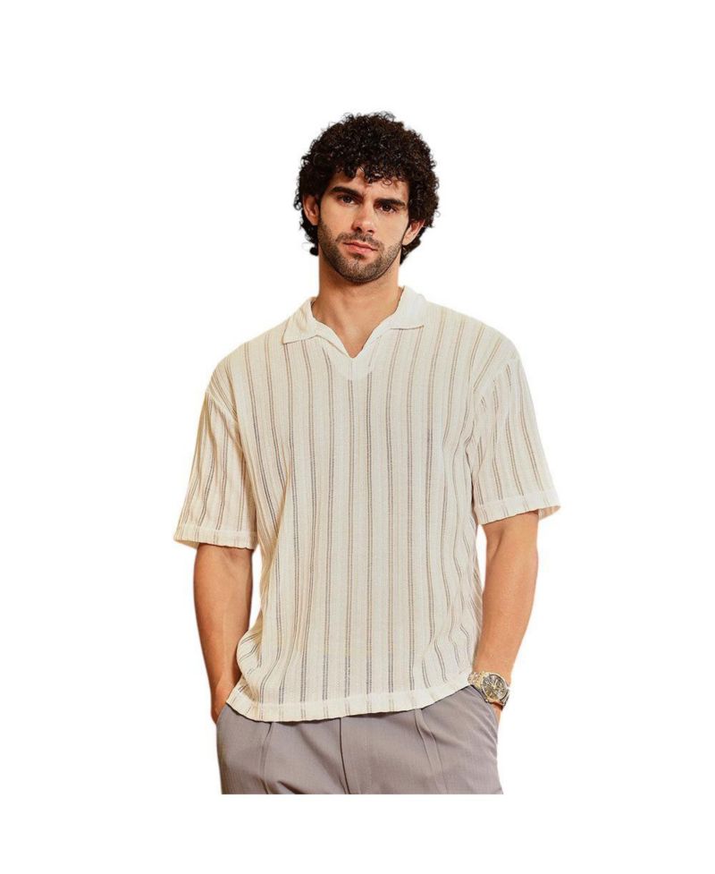 Men's Off-White Duo-Striped Relaxed Polo T-Shirt