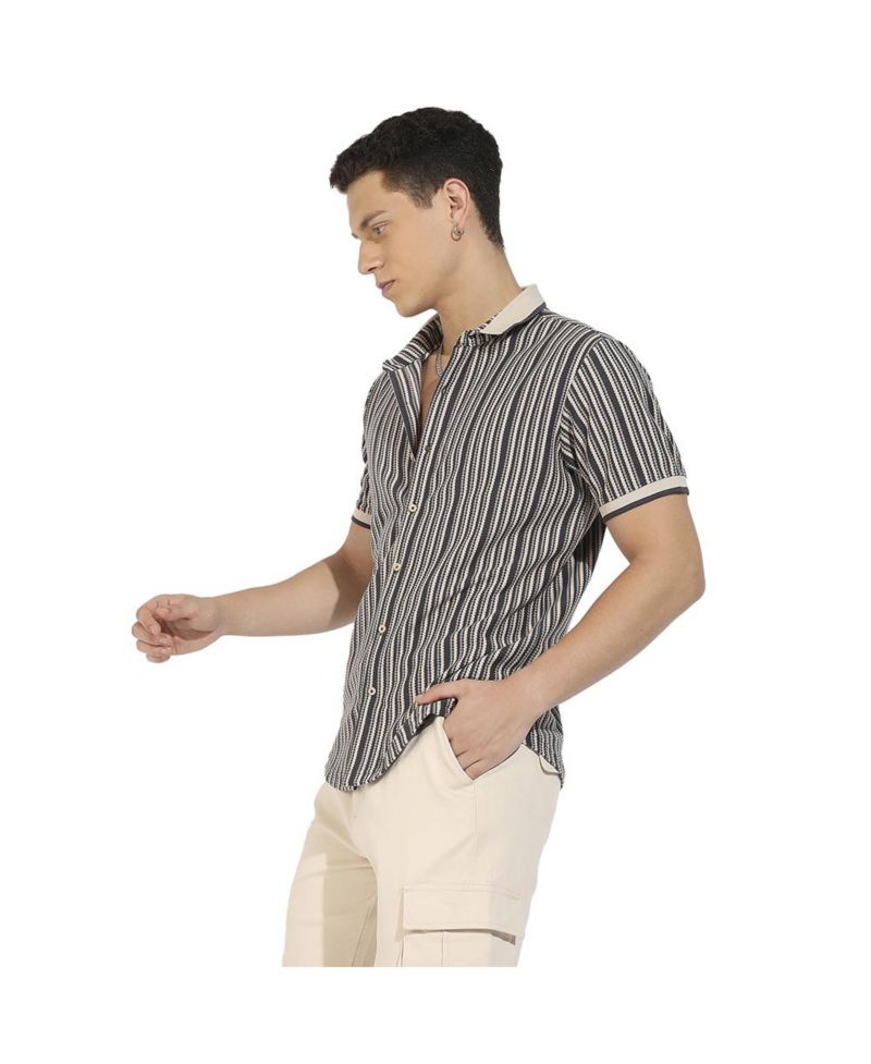 Men's Light Grey & Navy Blue Contrast Knitted Shirt