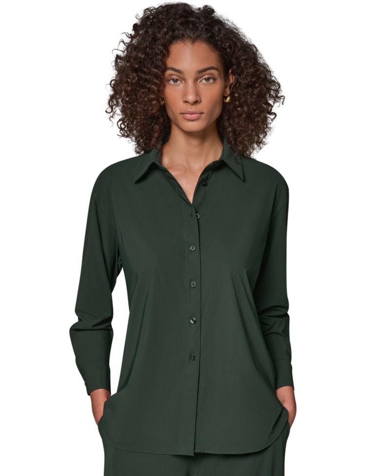 Women's Long-Sleeve Button-Front 4-Way Stretch-Knit Top