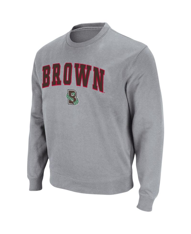 Men's Heathered Gray Brown Bears Arch Logo Tackle Twill Pullover Sweatshirt
