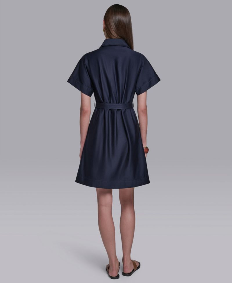 Women's Collared Zip-Front Midi Shirt Dress