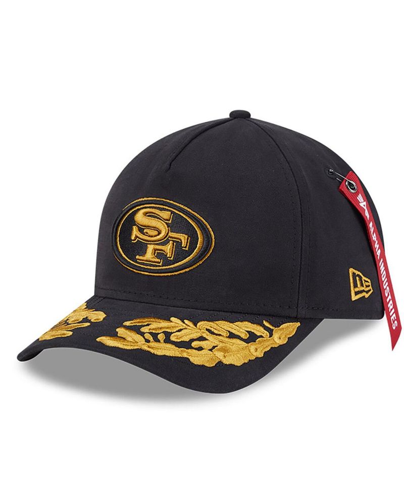 x Alpha Industries Men's Black San Francisco 49ers A-Frame 9FORTY Adjustable Hat