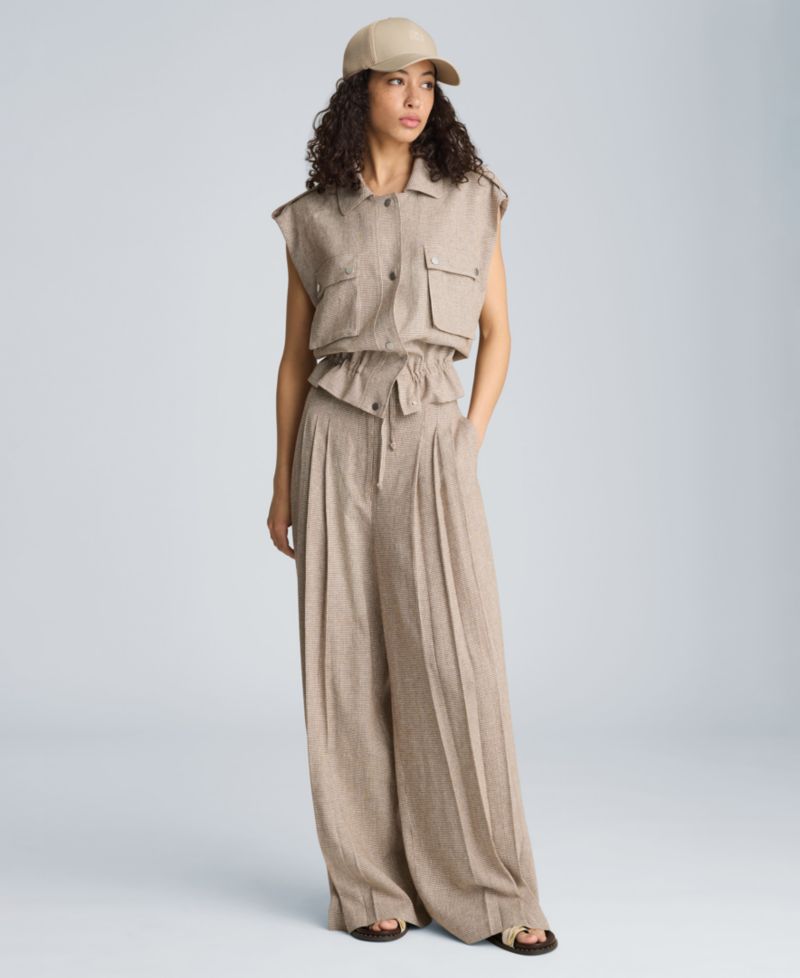 Women's Fly Front High Rise Triple Pleated Linen Blend Pants