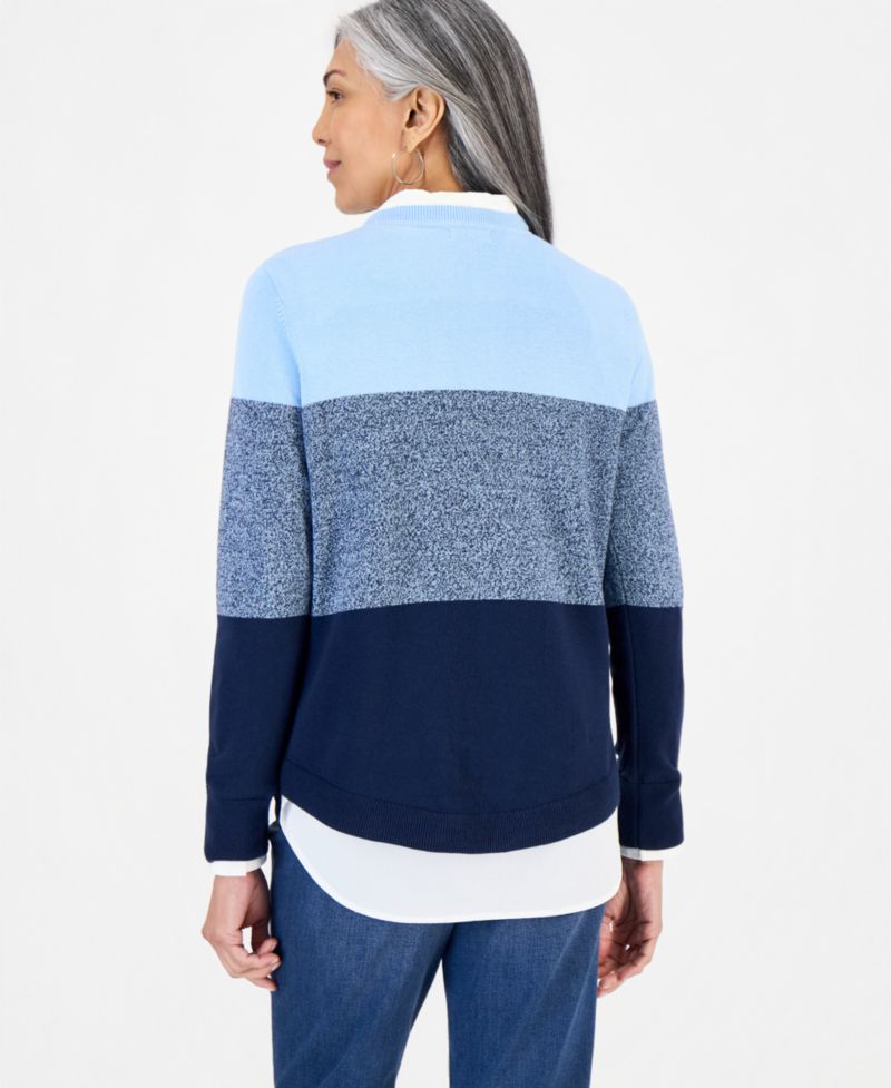Petite Cotton Colorblocked Curved-Hem Sweater