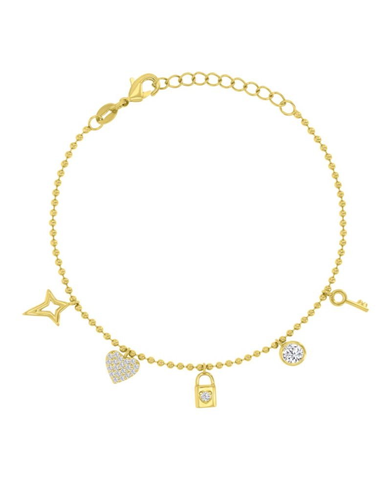 14k Gold Over Sterling Silver Cubic Zirconia Key and Lock Bracelet