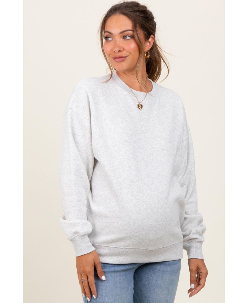 Heather Grey Fleece Crew Neck Relaxed Fit Maternity Sweatshirt