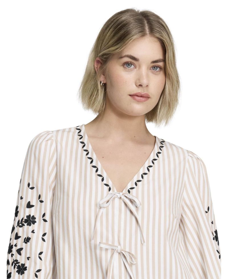 Women's Karlee Striped Tie-Front Long-Sleeve Top
