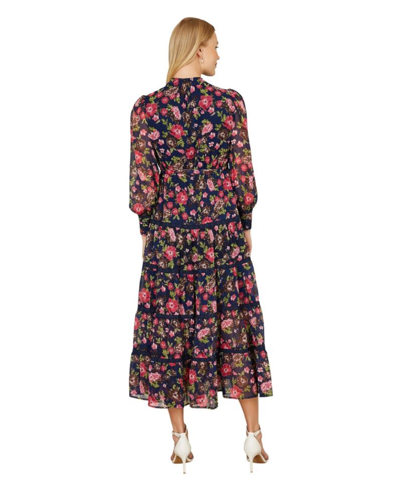 Blossom Print Lace Trim Maxi Dress