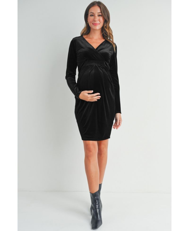 Women's Long Sleeve Velvet V Neck Wrap Dress