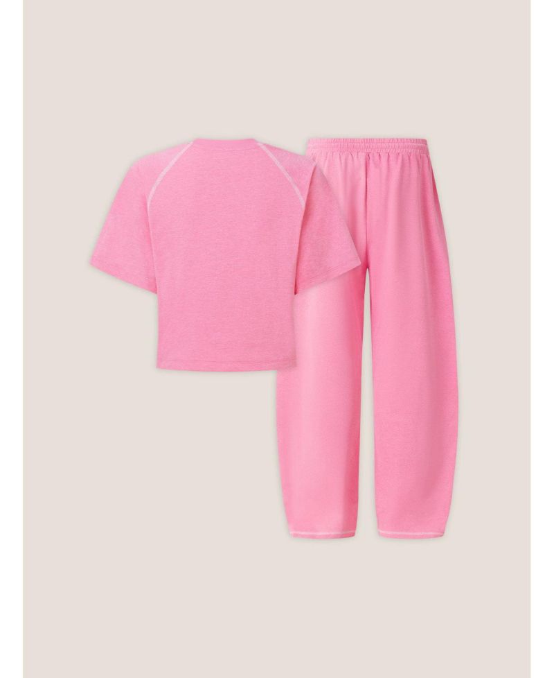 Women's Cropped Short-Sleeve Wide-Leg Top and Pants Set