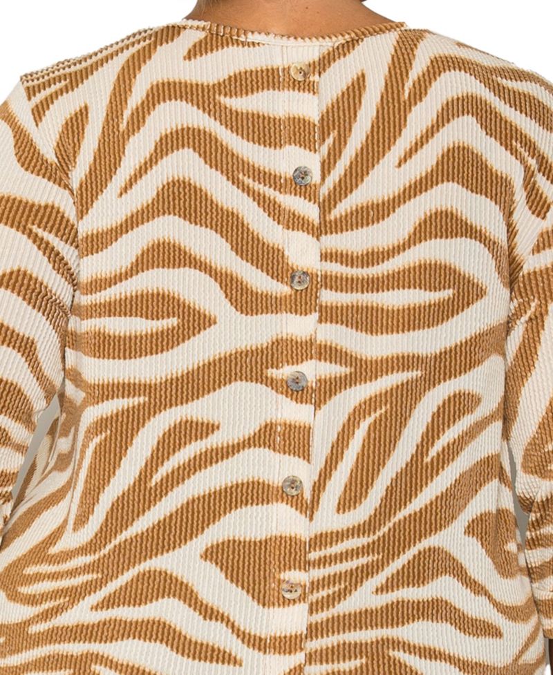Plus Size Textured Zebra Button Back Top