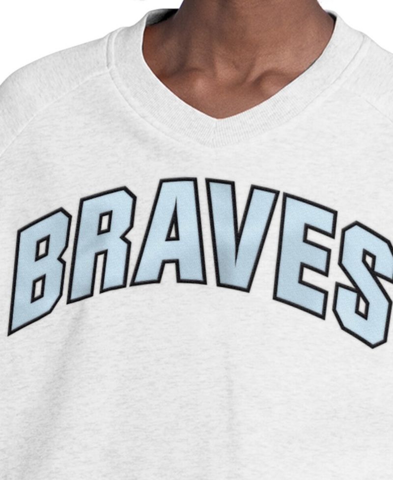 Women's Gray Atlanta Braves Show Up Fashion Cropped V-Neck Sweatshirt