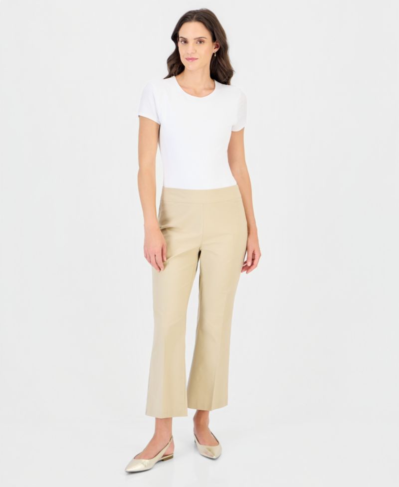 Women's Mid-Rise Cropped Kick Flare Pull-On Pants