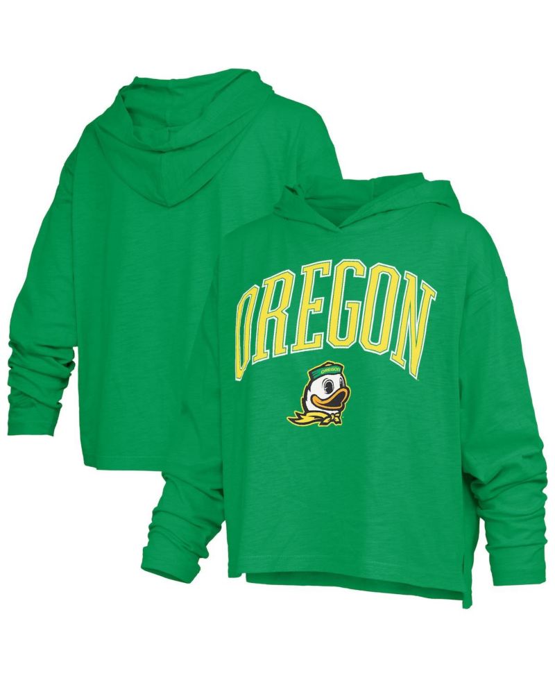 Women's Green Oregon Ducks Nelson Arch Over Logo Long Sleeve Hooded Slub T-Shirt