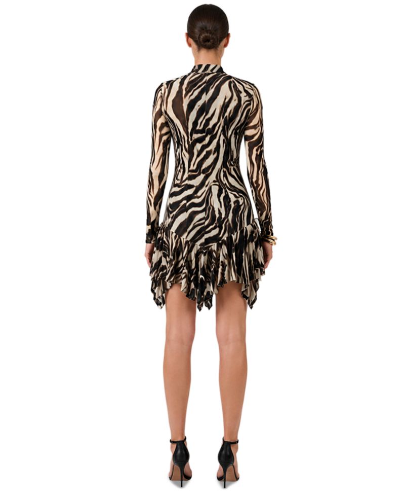 Women's Fitted Long-Sleeve Mock Neck Mesh Dress