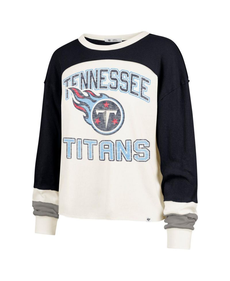 Women's Cream Tennessee Titans Double Header Curve Raglan Long Sleeve Crop Top