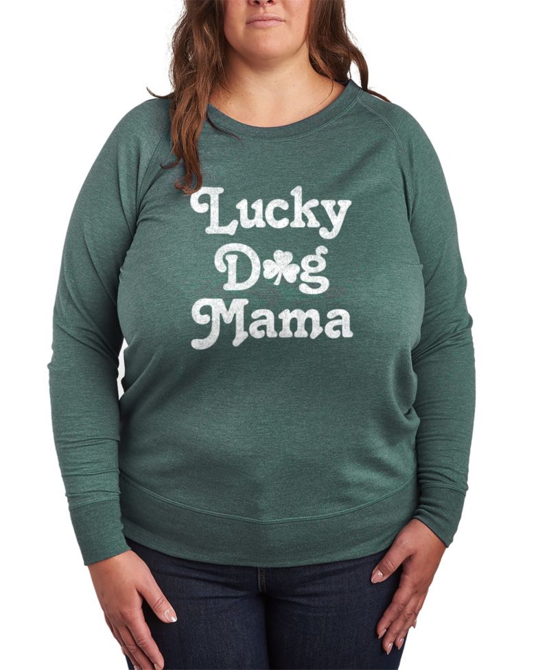 Plus Size Instant Message St. Patrick's Day Lucky Dog Mama French Terry Graphic Crewneck T-Shirt