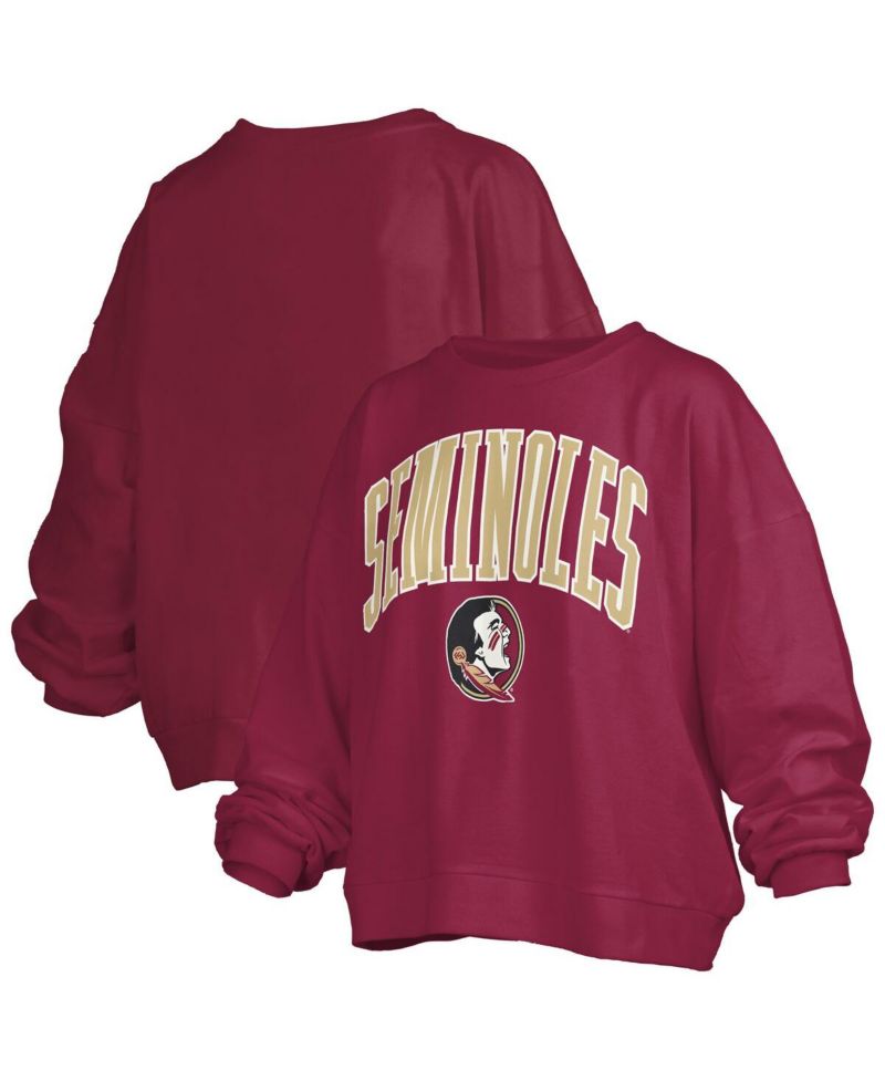 Women's Garnet Florida State Seminoles Janise Arch Over Logo Waist Length Oversized Pullover Sweatshirt