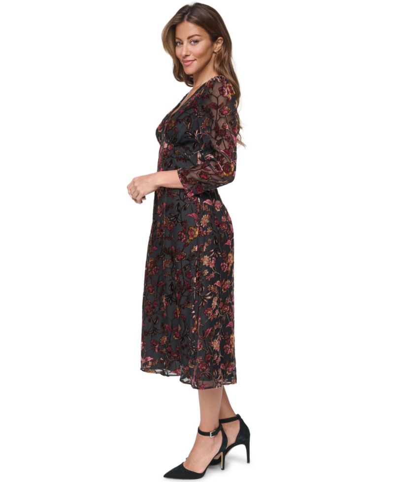 Women's Open Back Floral A-Line Midi Dress