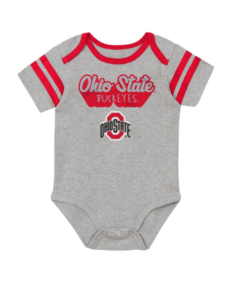 Baby Boys and Girls Red Ohio State Buckeyes Star Player Three-Piece Bodysuit Set
