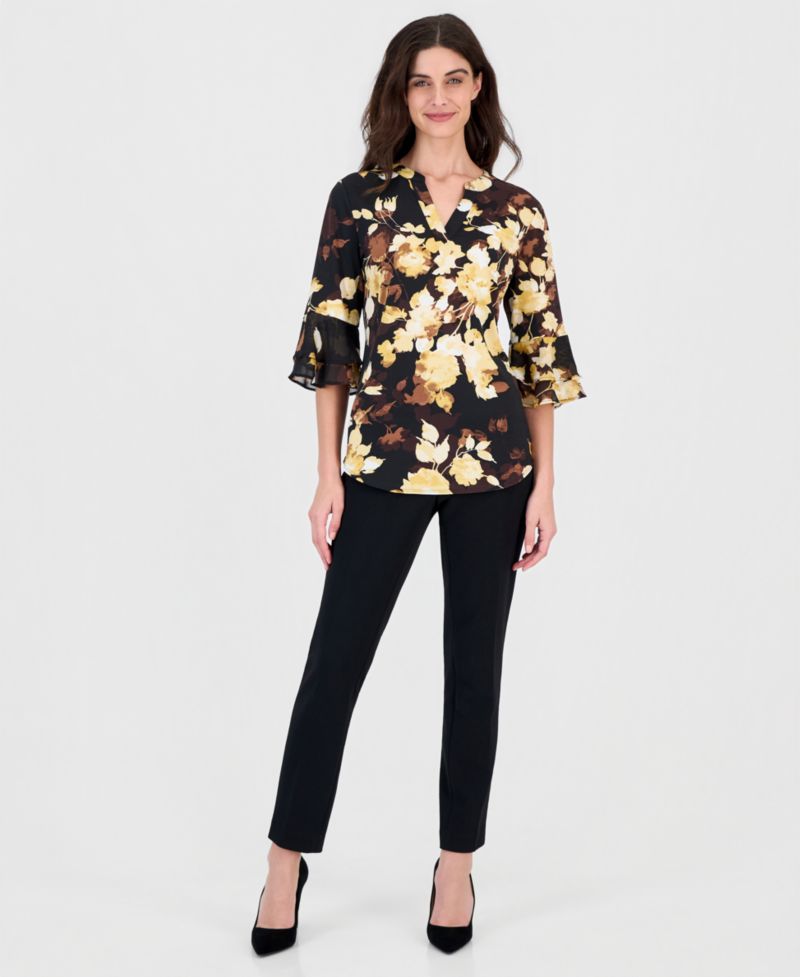 Women's Chiffon Floral-Print Split Neck Tunic