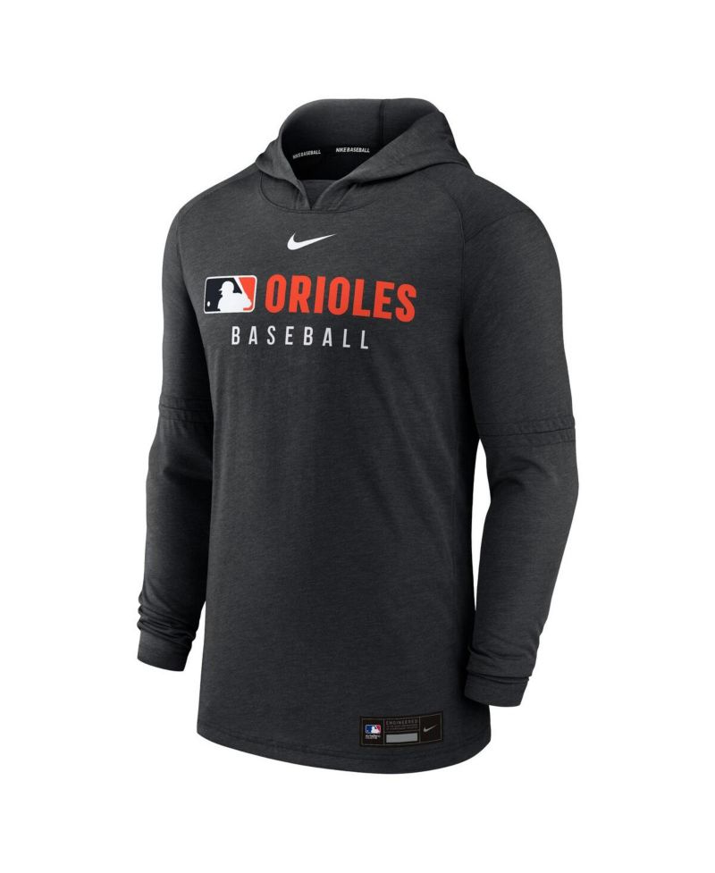 Men's Heather Black Baltimore Orioles Authentic Collection Tri-Blend Performance Pullover Hoodie