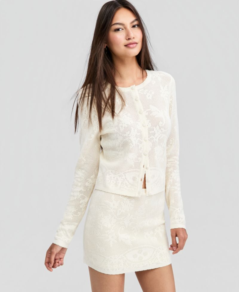 Petite Lace Knit Cardigan Sweater
