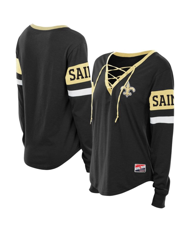 Women's Plus Size New Orleans Saints Throwback Lace-Up Long Sleeve T-Shirt