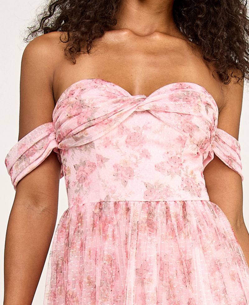 Women's Floral Ruffle Hem Off-The-Shoulder Dress
