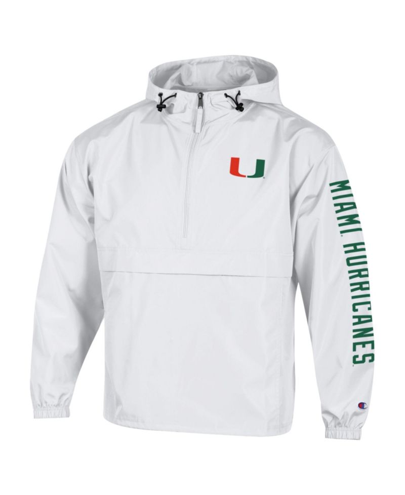 Men's White Miami Hurricanes Cloud Packable Half-Zip Hooded Jacket