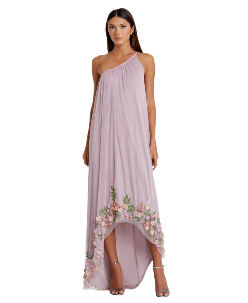 Women's One Shoulder Trapeze Embellished High Low Gown