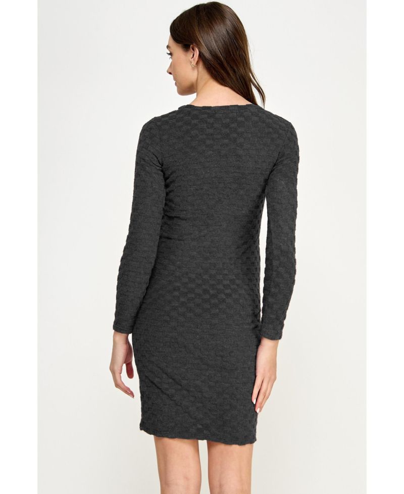 Women's Round Neck Long Sleeve Textured Knit Dress