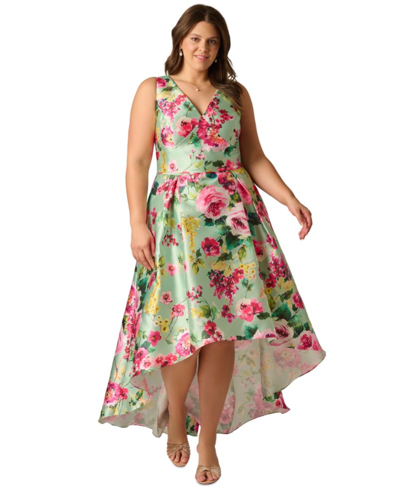 Plus Size Sleeveless High-Low Printed Dress